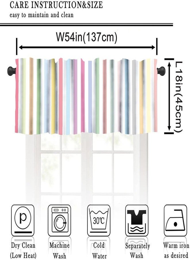 KANEPE Stripe Valances Curtain for Kitchen Cafe, Vertical Pastel Colorful Striped Window Treatment Valances Short Curtains Rod Pocket Drape for Home Decor, 54x18inch - Image 2